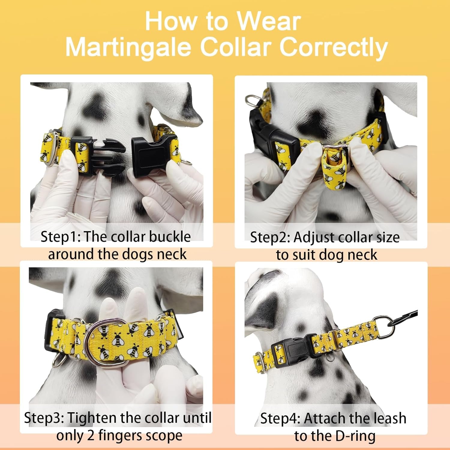 Martingale Dog Collar with Buckle Yellow Bee Dog Collar Adjustable Cute Design Patterns (Bee, Large)