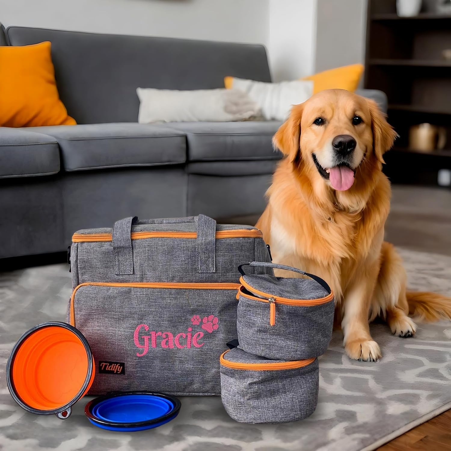 Customized Dog Travel Bag - You Name It and We Make It, Your Own Personalized Pet Travel Bag, Make It Special for You and Your Pet. (Light Grey)