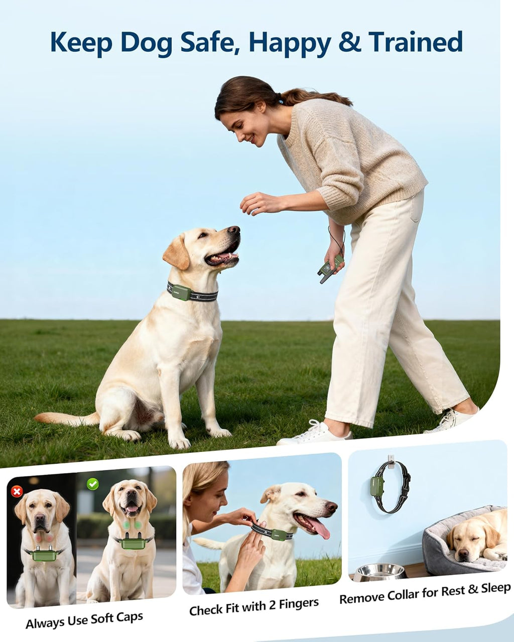 Dog Shock Collar with Remote - 3300 Ft Waterproof IPX7 Dog Training Collar for 10-120 Lbs Large Medium Small Dogs, Rechargeable E-Collar