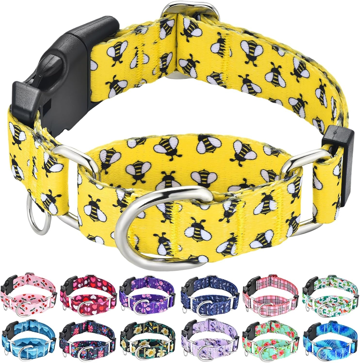 Martingale Dog Collar with Buckle Yellow Bee Dog Collar Adjustable Cute Design Patterns (Bee, Large)
