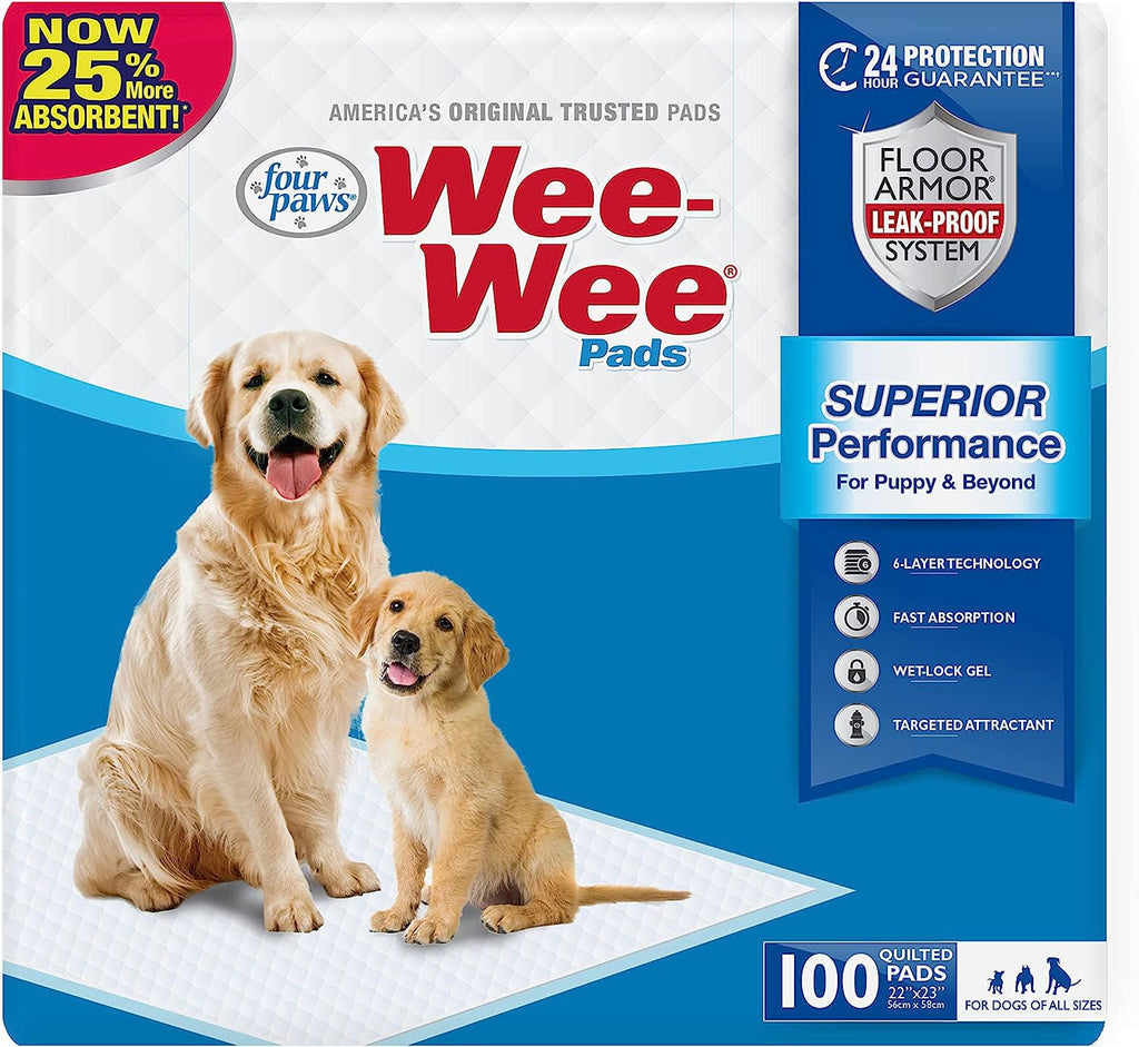 Wee-Wee Absorbent Pads for Dogs, 100 Count, Original (Puppy): 22.5" X 23"