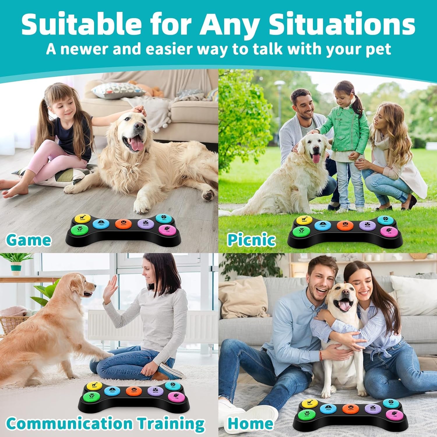 Dog Recordable Training Buttons, Set of 7 Colors, Dog Buttons for Communication, Dog Speech Training Buzzers, Loud Clear Already Recorded Words, Adjustable Volume